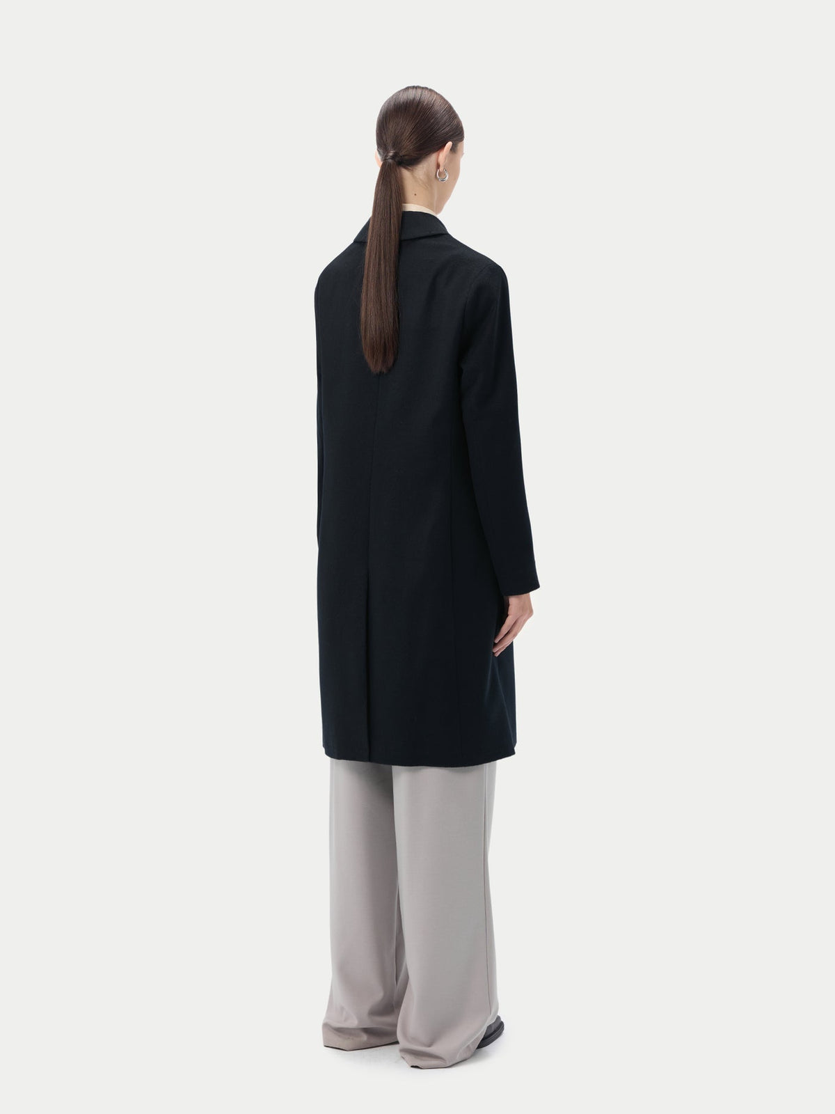 Notch Lapel Midi-length Cashmere Coat — Black