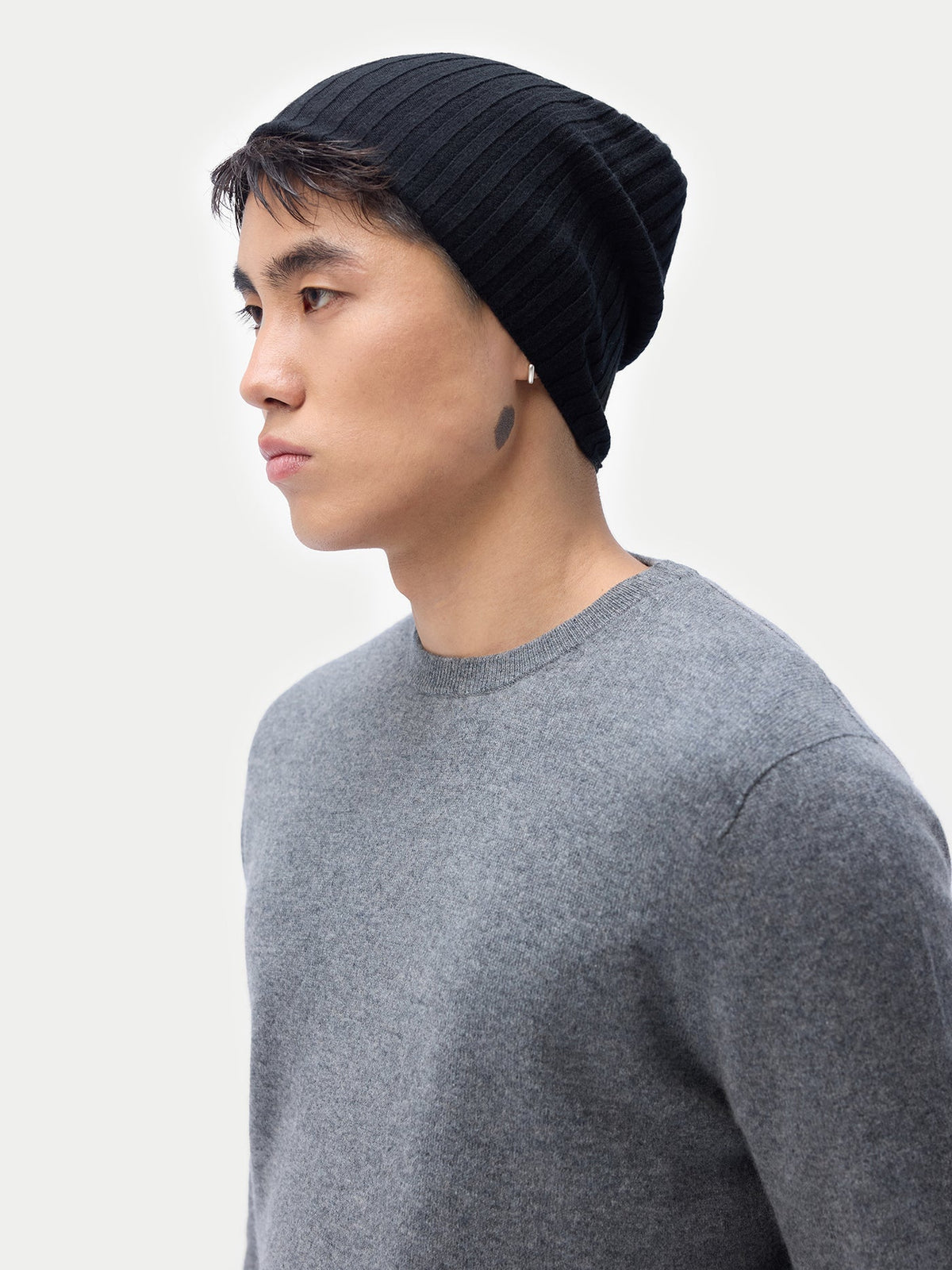 Cashmere Rib Knit Hat — Black