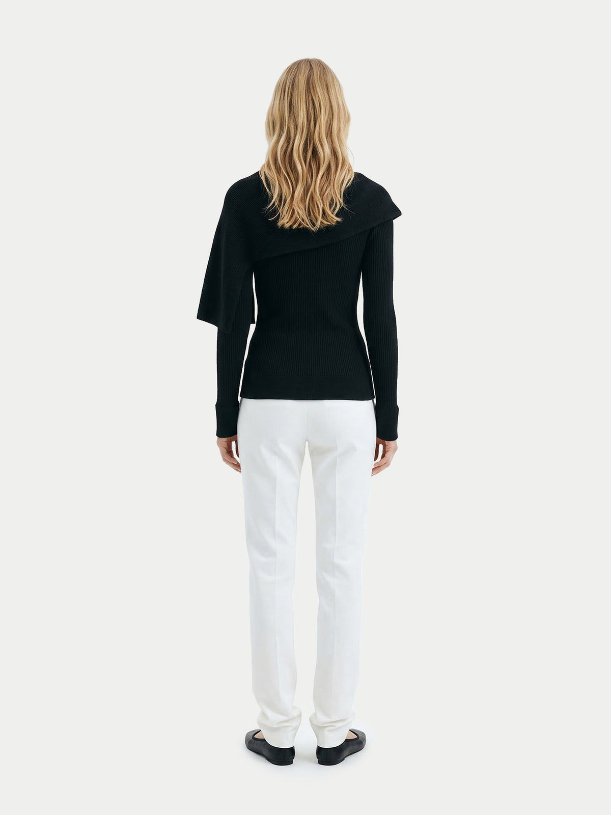 Cashmere Sweater With Draped Scarf — Black