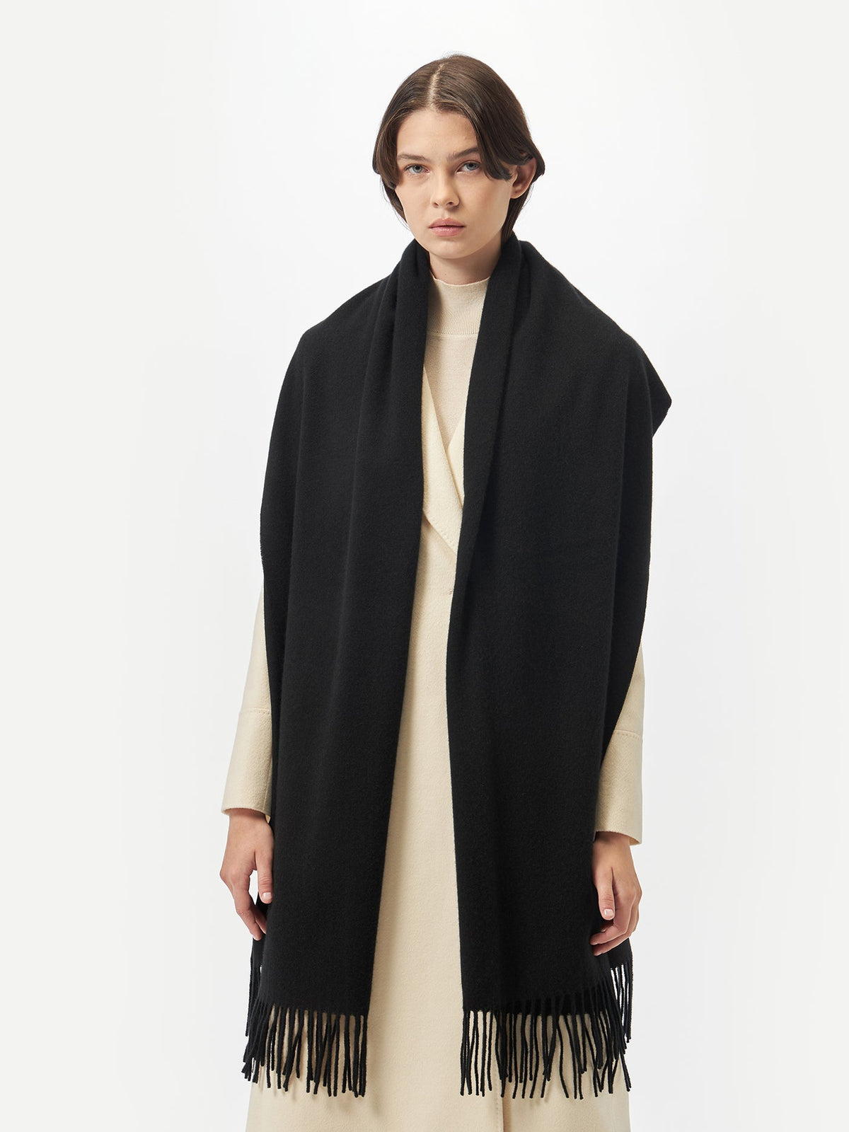 Oversized Cashmere Woven Scarf — Black