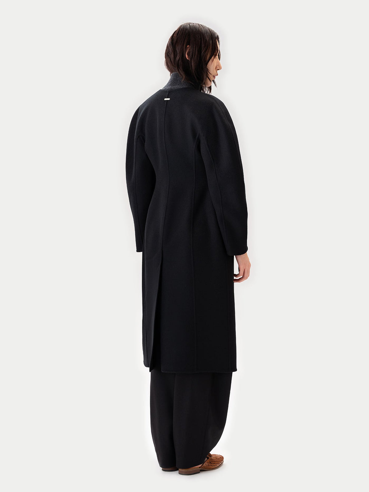 Oval-sleeve Cashmere Coat — Black