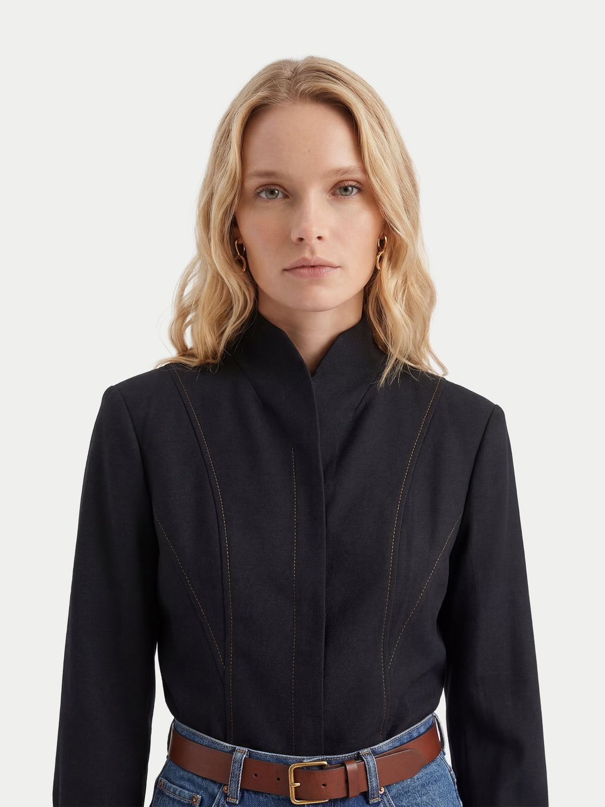 Cashmere Stand-collar Shirt — Black