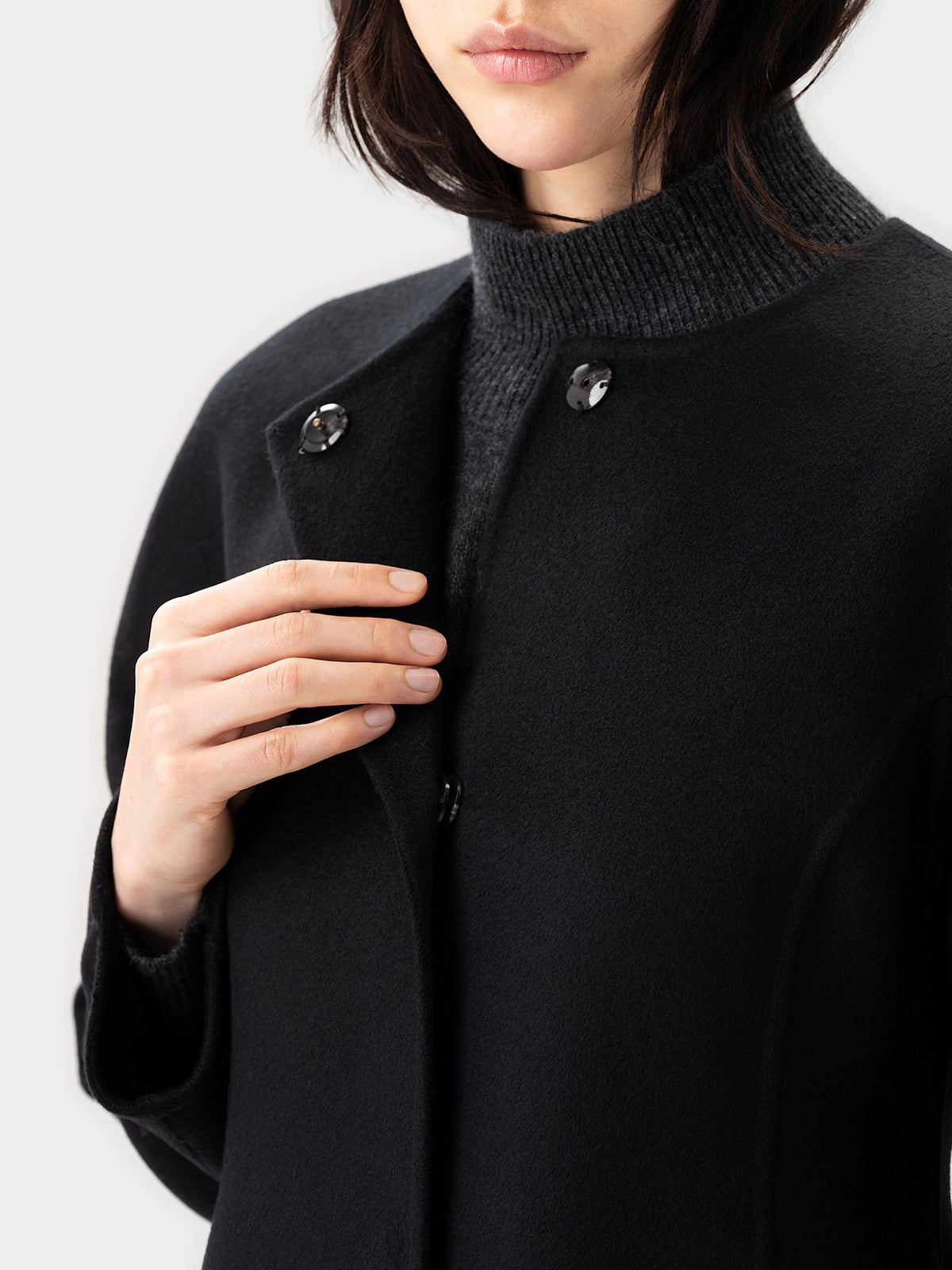 Oval-sleeve Cashmere Coat — Black