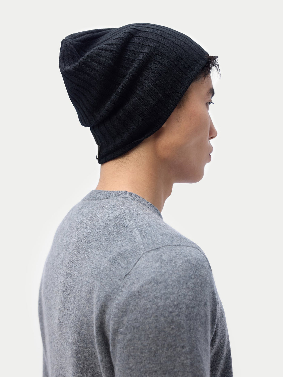 Cashmere Rib Knit Hat — Black