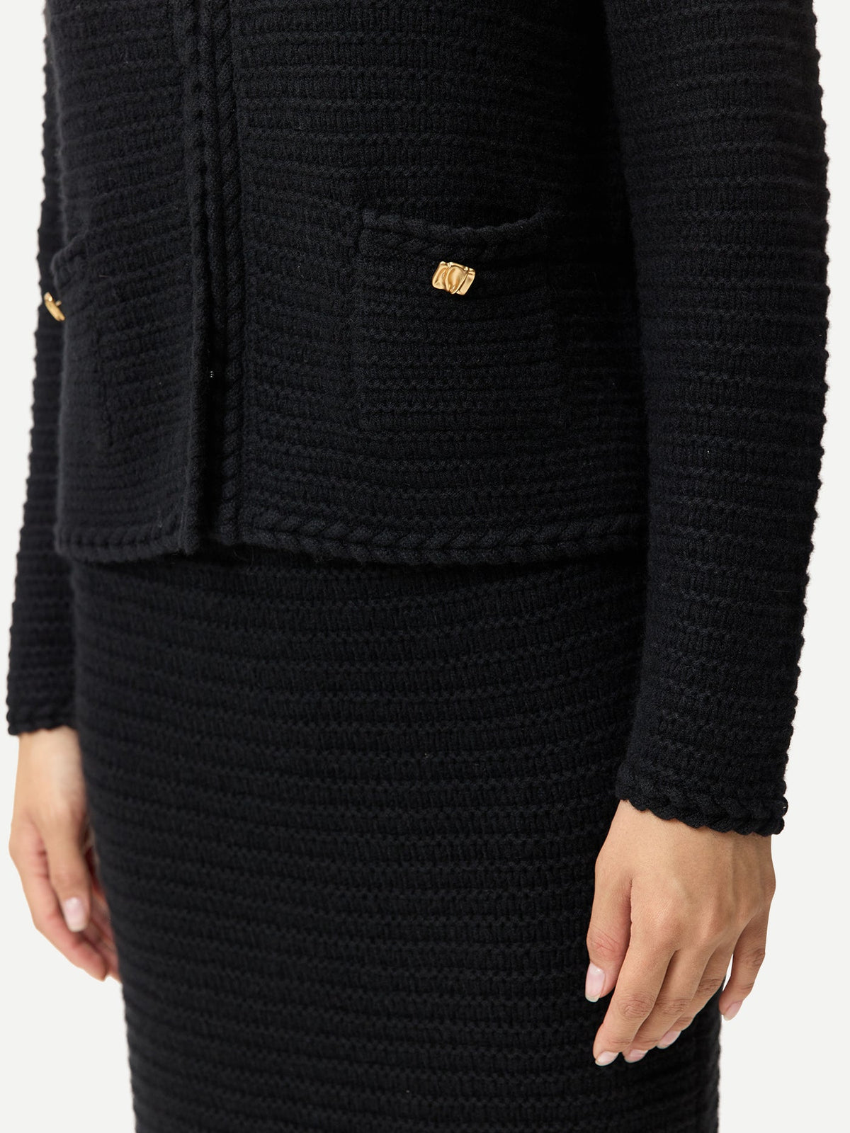 Textured Knit Cashmere Jacket-style Cardigan — Black