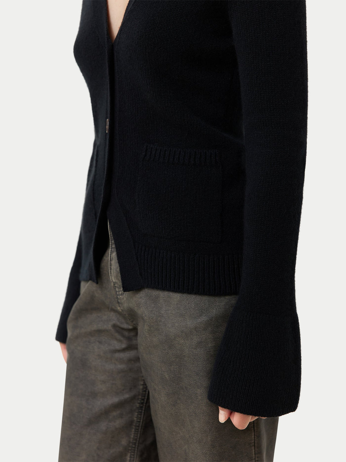 Buttoned Cashmere V-neck Cardigan — Black