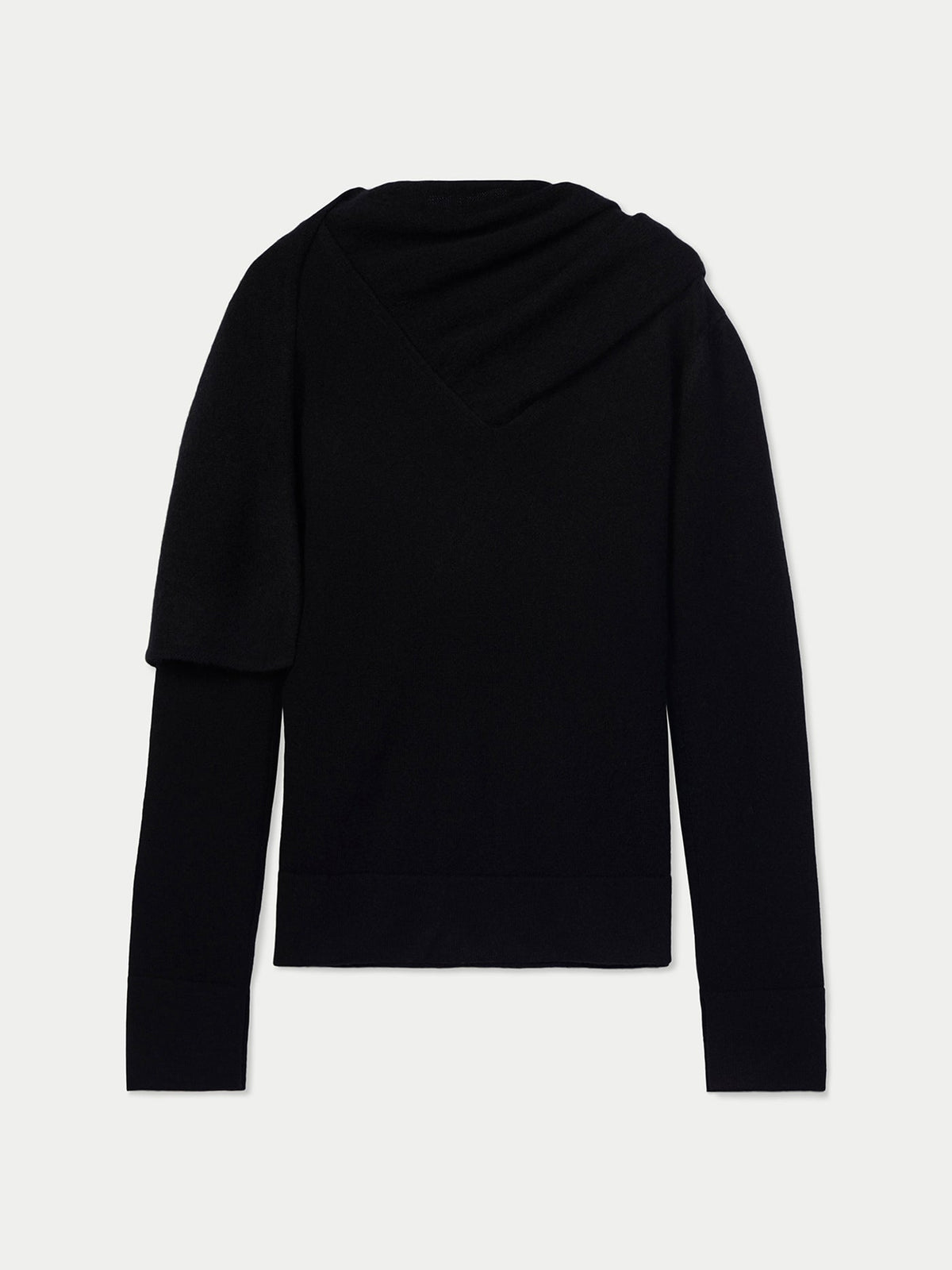 Cashmere Sweater With Draped Scarf — Black