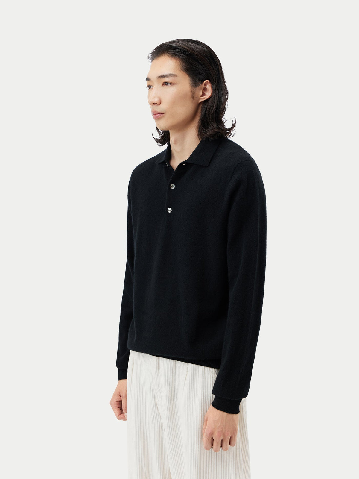Essential Cashmere Polo Sweater — Black