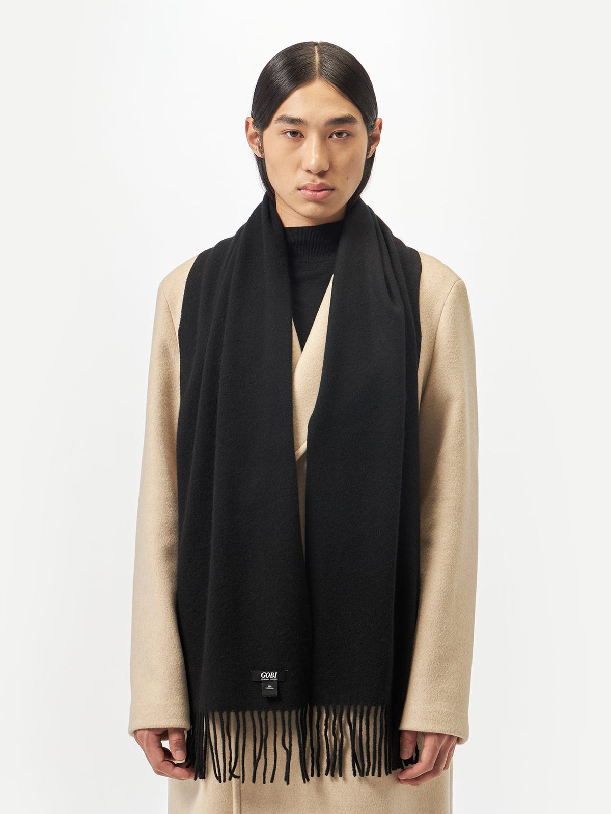 Cashmere Fringed Scarf — Black