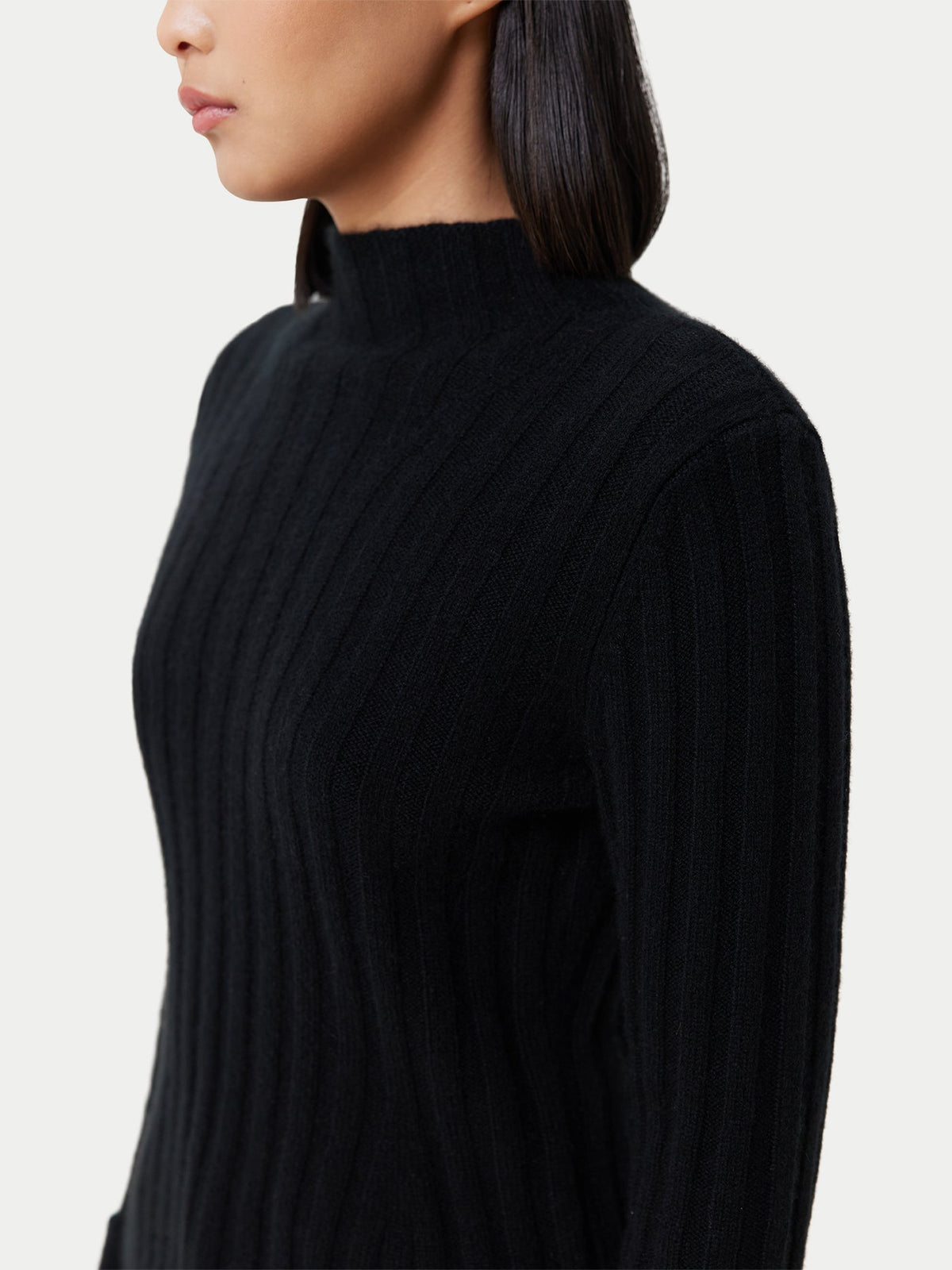 Cashmere Turn-up Cuffs Sweater — Black