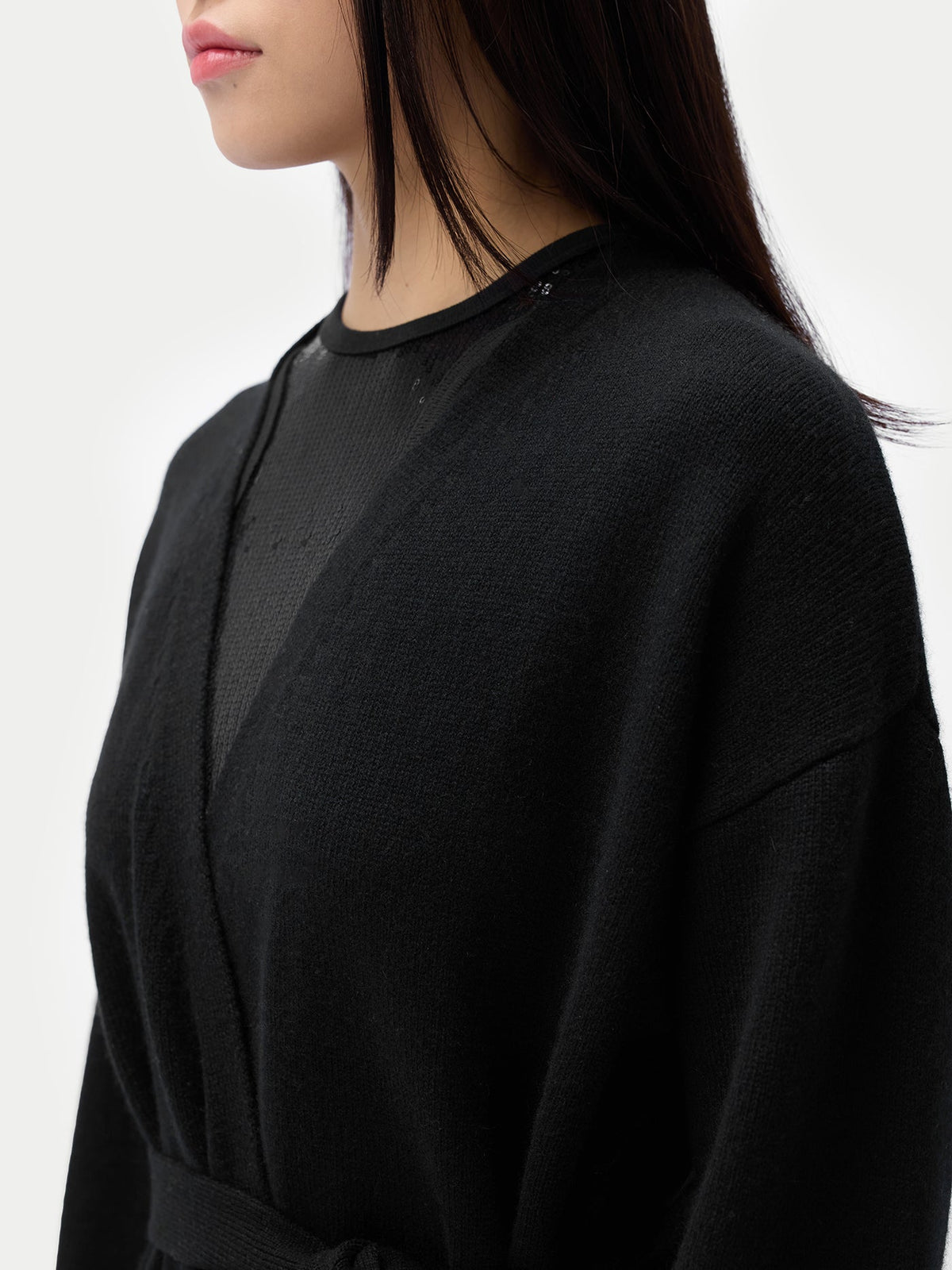 Long Maternity Cashmere Robe — Black