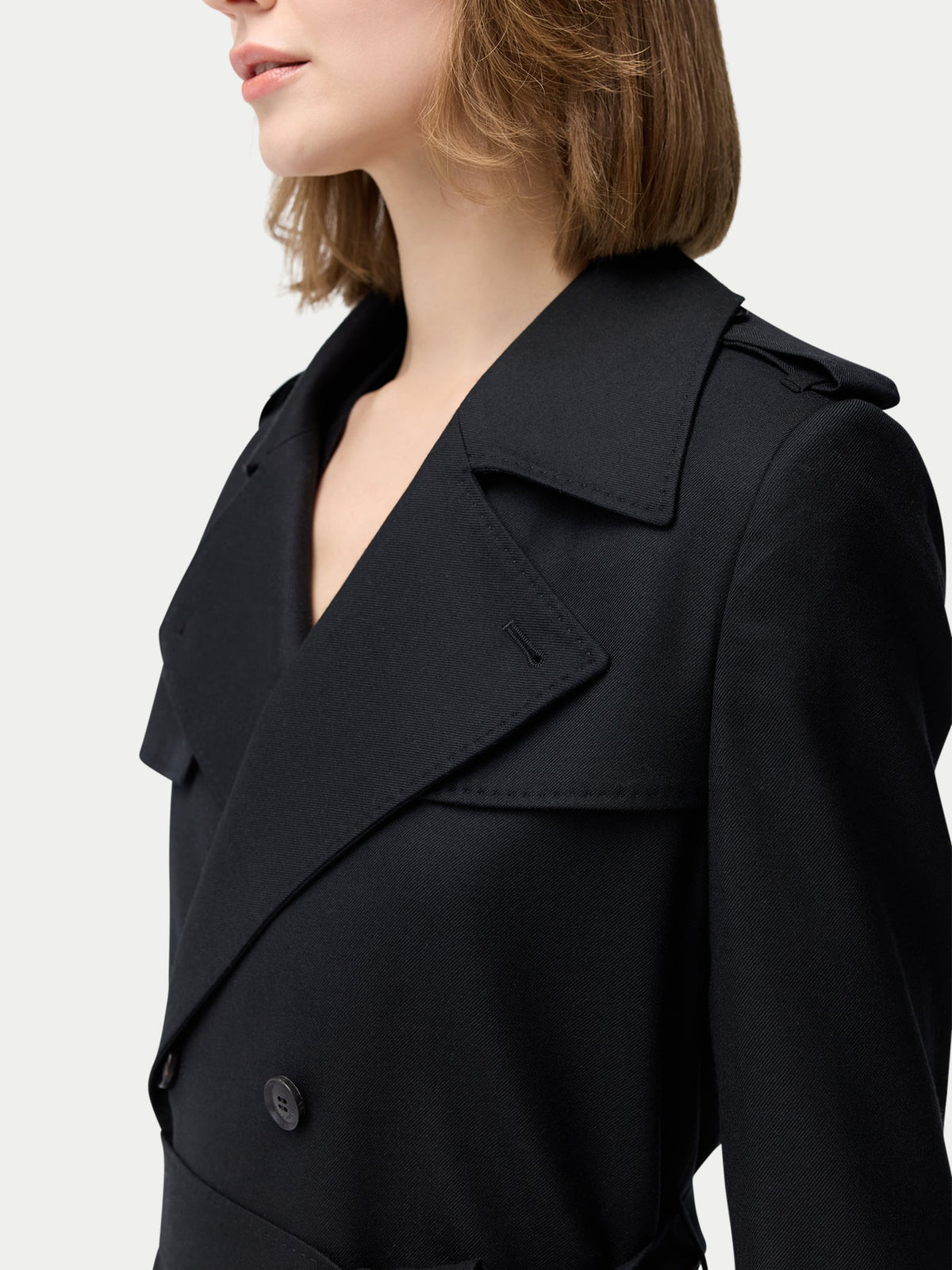 Double Breasted Cashmere Trench Coat — Black