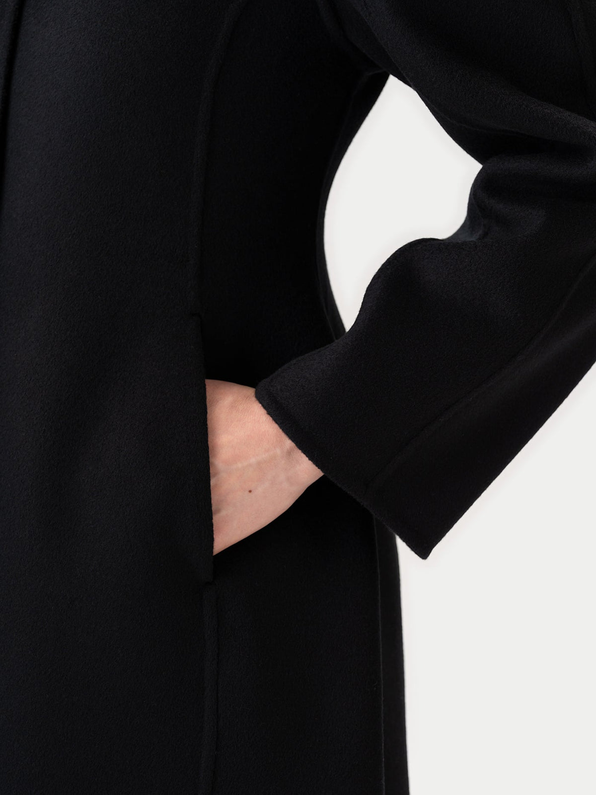 Oval-sleeve Cashmere Coat — Black