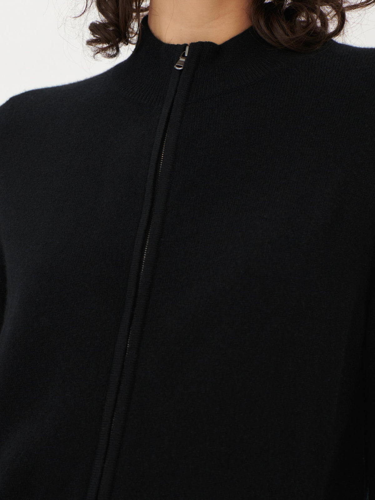 Essential Natural Color Cashmere Full-zip Cardigan — Black