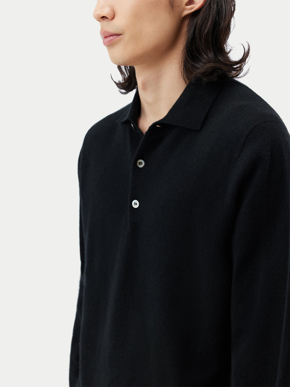 Essential Cashmere Polo Sweater — Black
