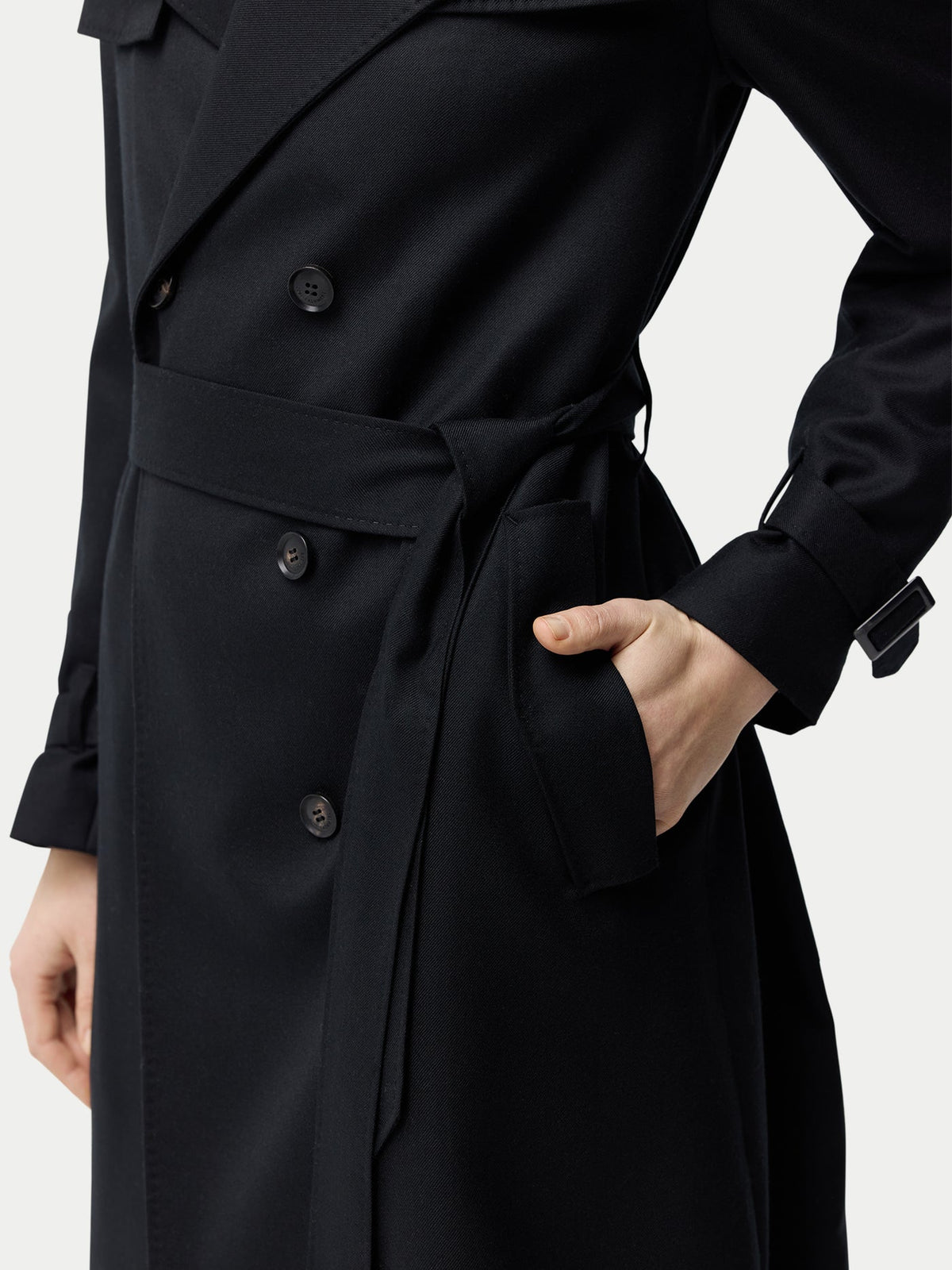 Double Breasted Cashmere Trench Coat — Black