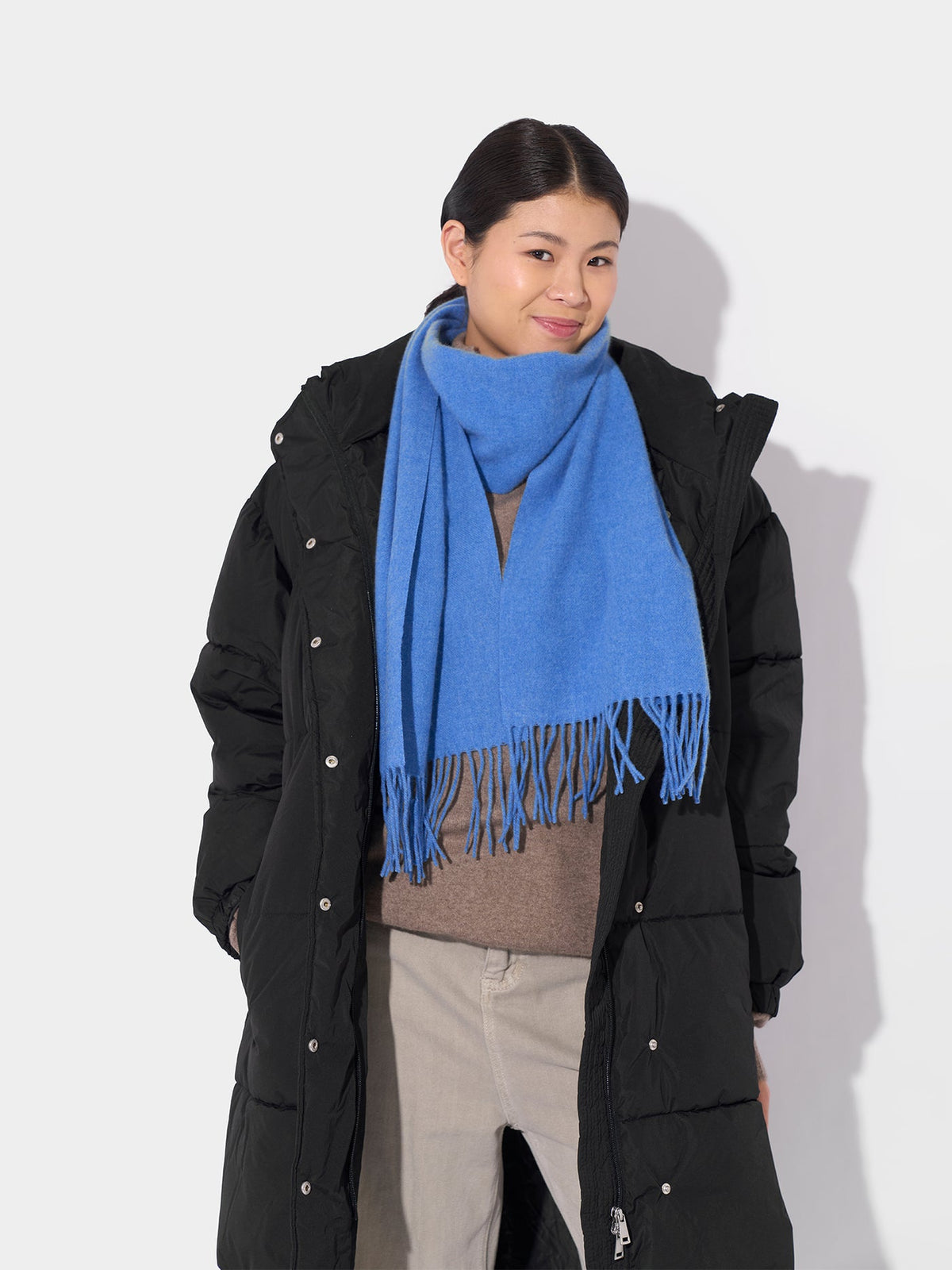 Cashmere Fringed Scarf — Blue