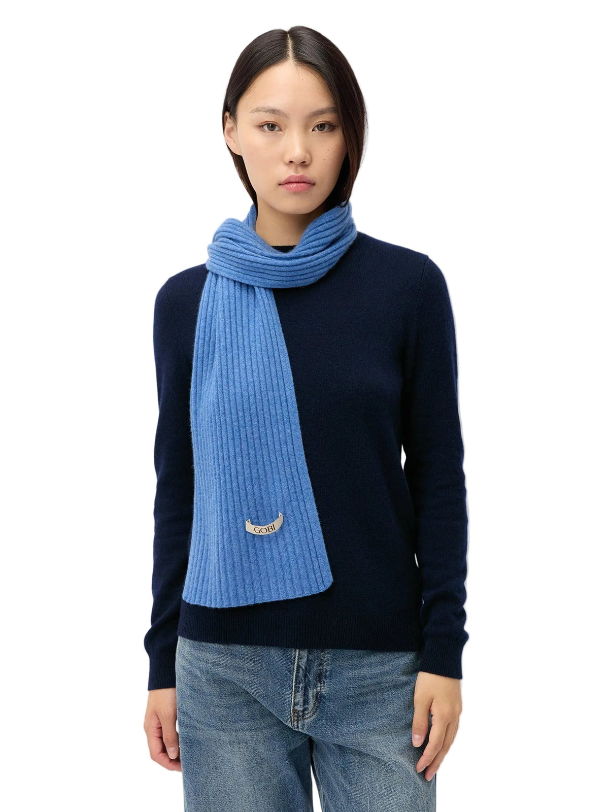 Cashmere Rib Knit Scarf — Blue