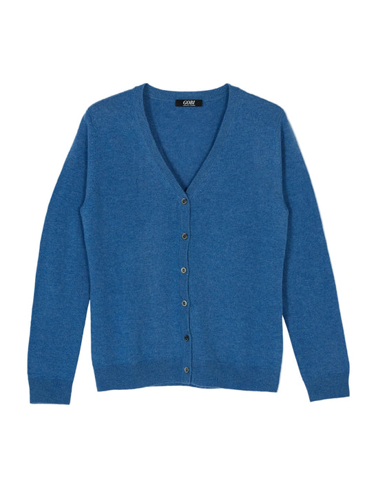 Essential Cashmere V-neck Cardigan — Blue