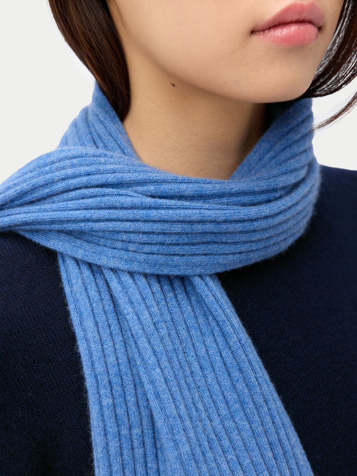 Cashmere Rib Knit Scarf — Blue