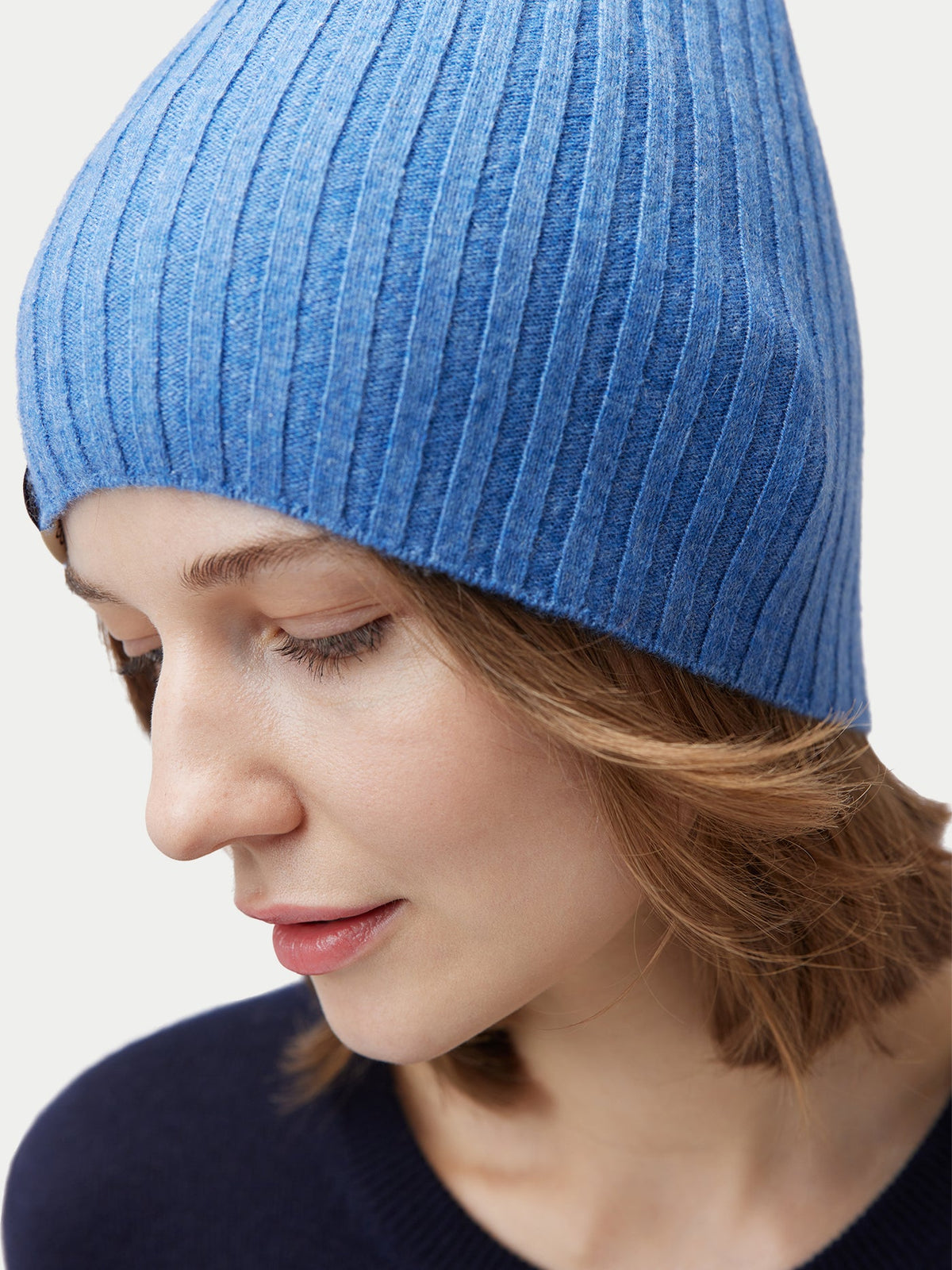 Cashmere Rib Knit Hat — Blue