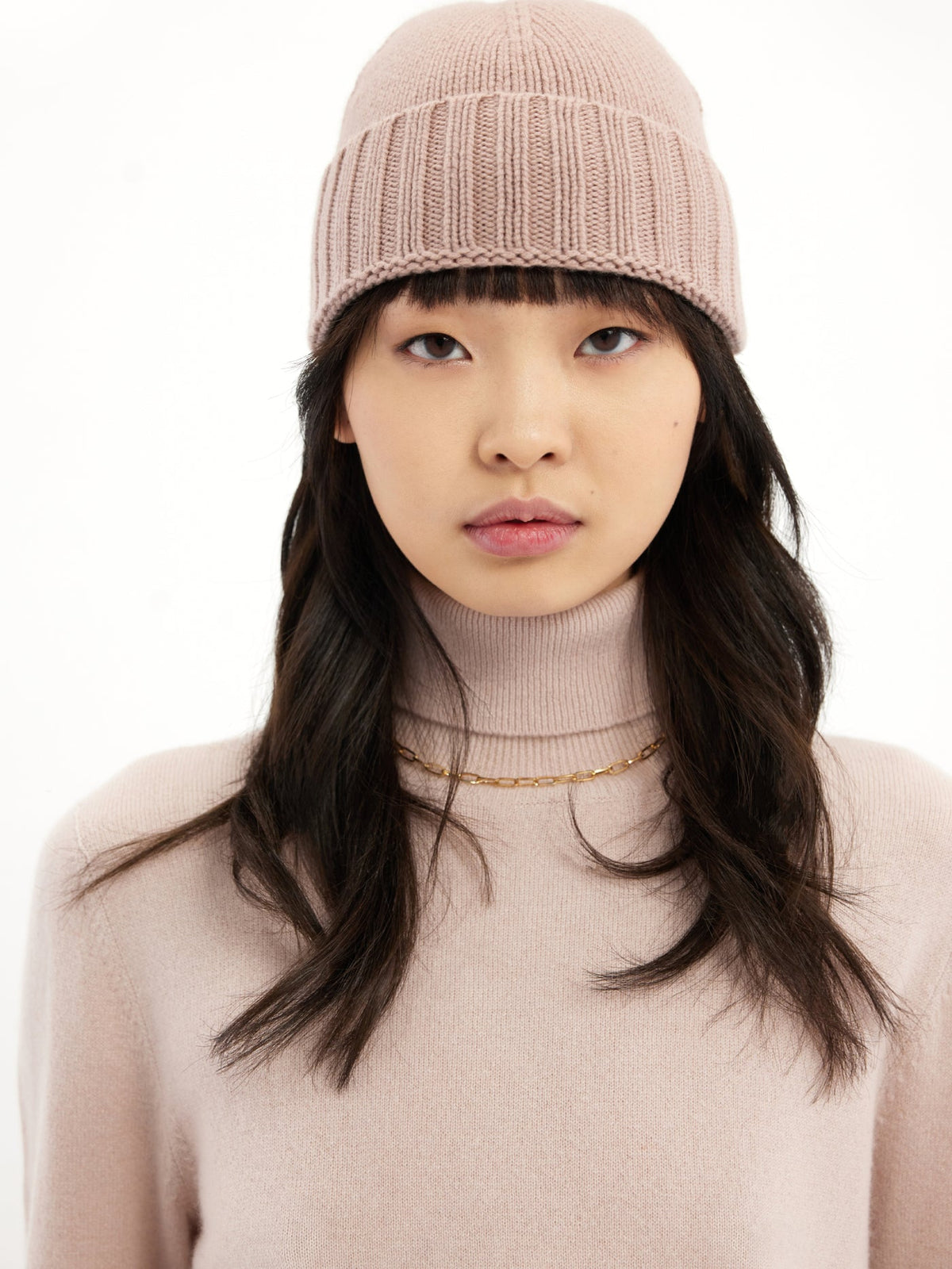 Cashmere Rib Knit Hat — Blush Brown