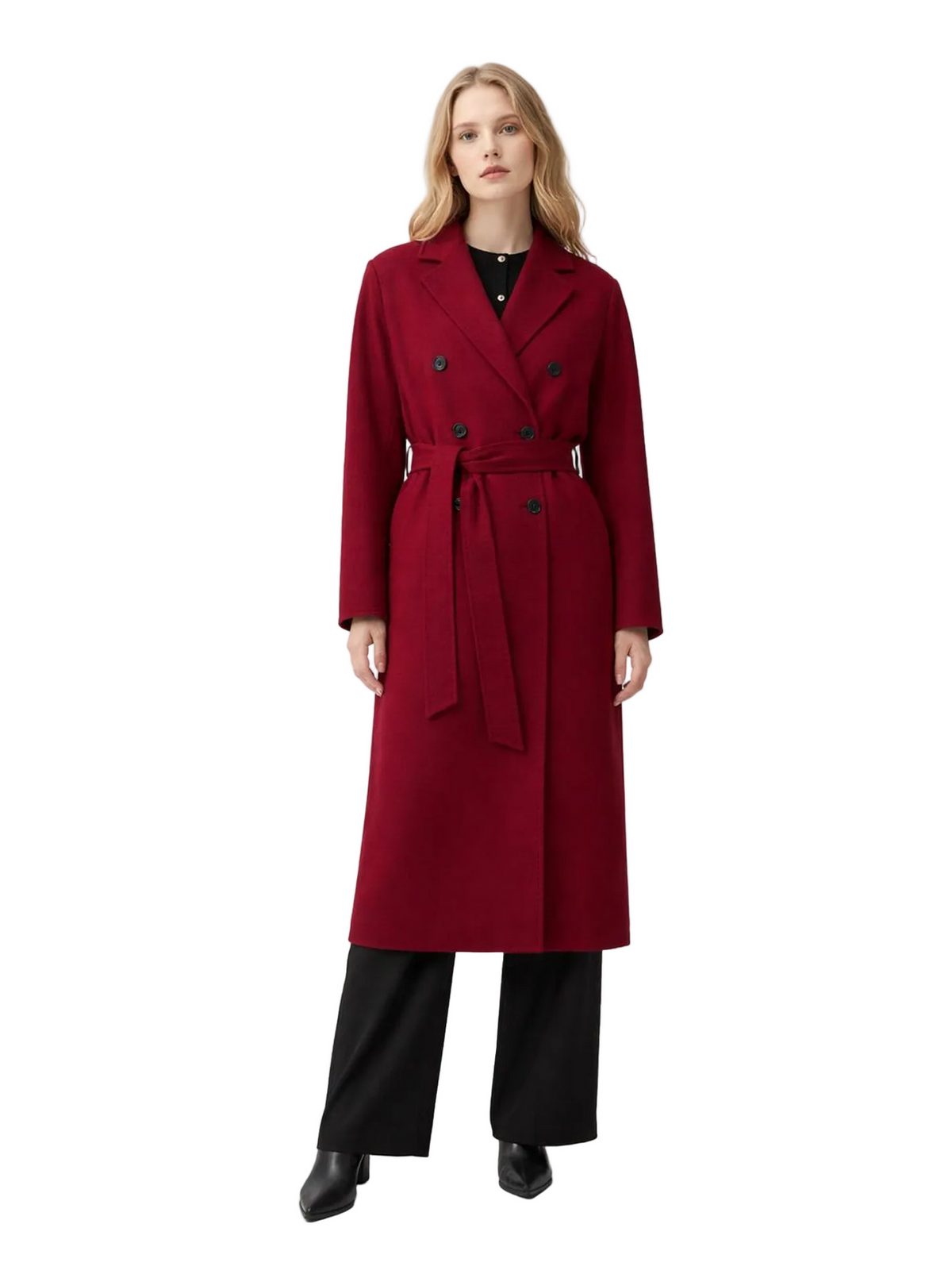Women's Double-breasted Cashmere Coat — Bordeaux