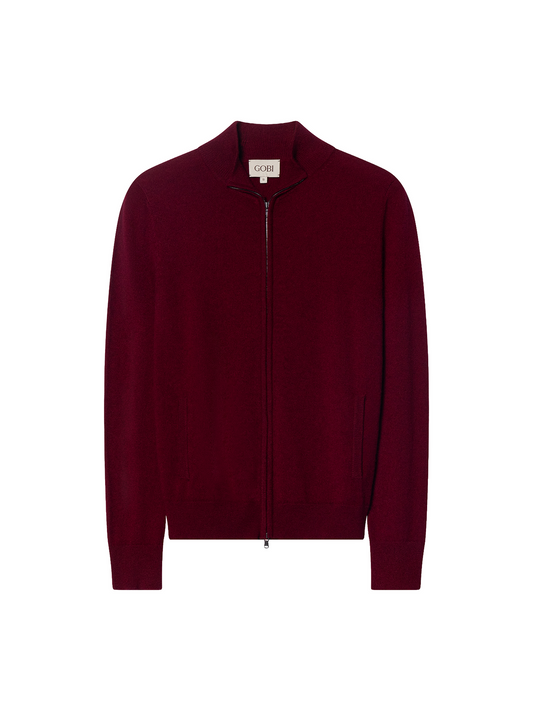 Timeless Cashmere Full-zip Cardigan — Bordeaux