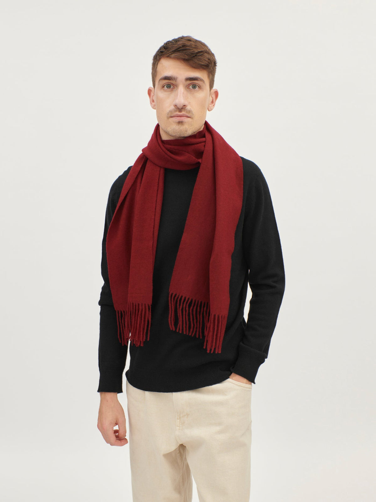 Cashmere Fringed Scarf — Bordeaux