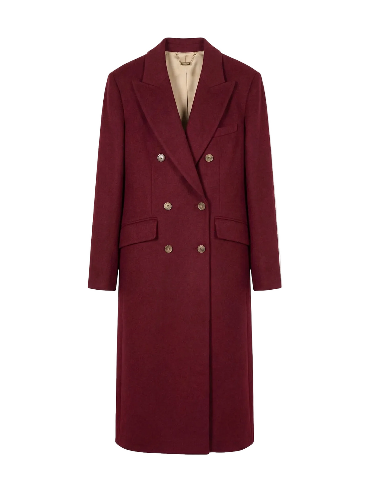 Double-breasted Long Coat — Bordeaux