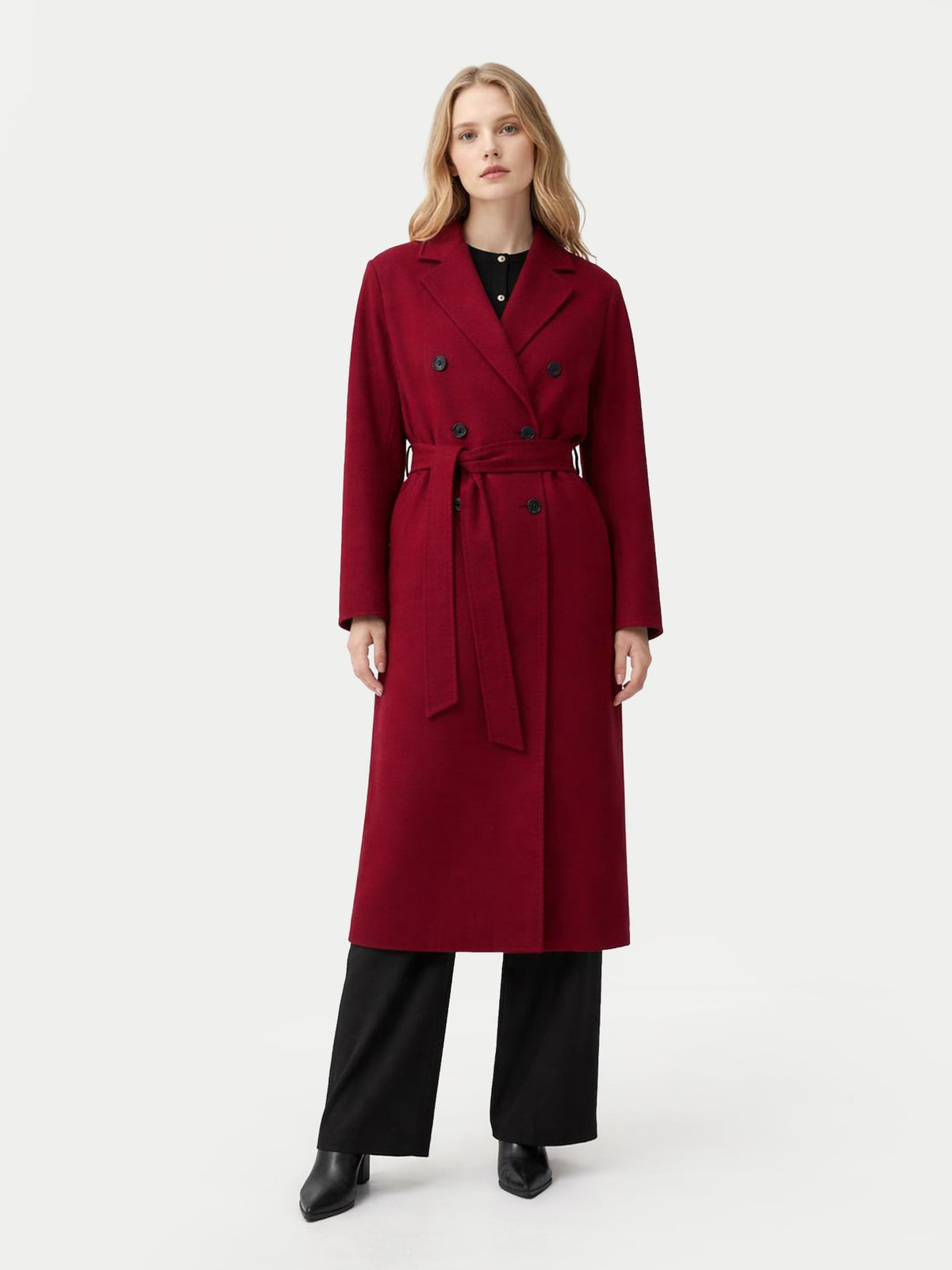 Women's Double-breasted Cashmere Coat — Bordeaux