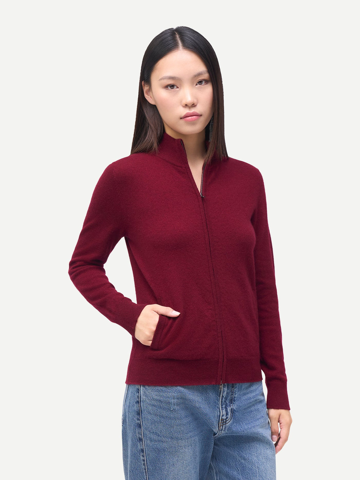 Timeless Cashmere Full-zip Cardigan — Bordeaux