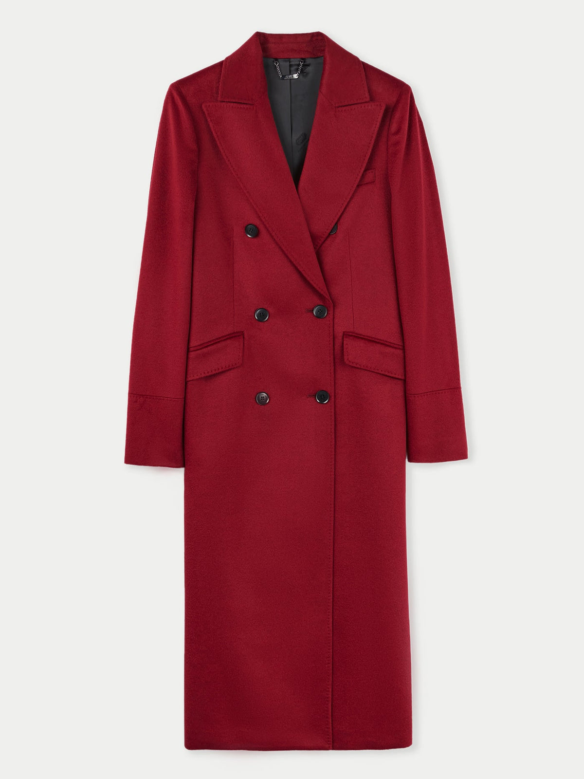 Cashmere Peak Lapel Long Coat — Bordeaux