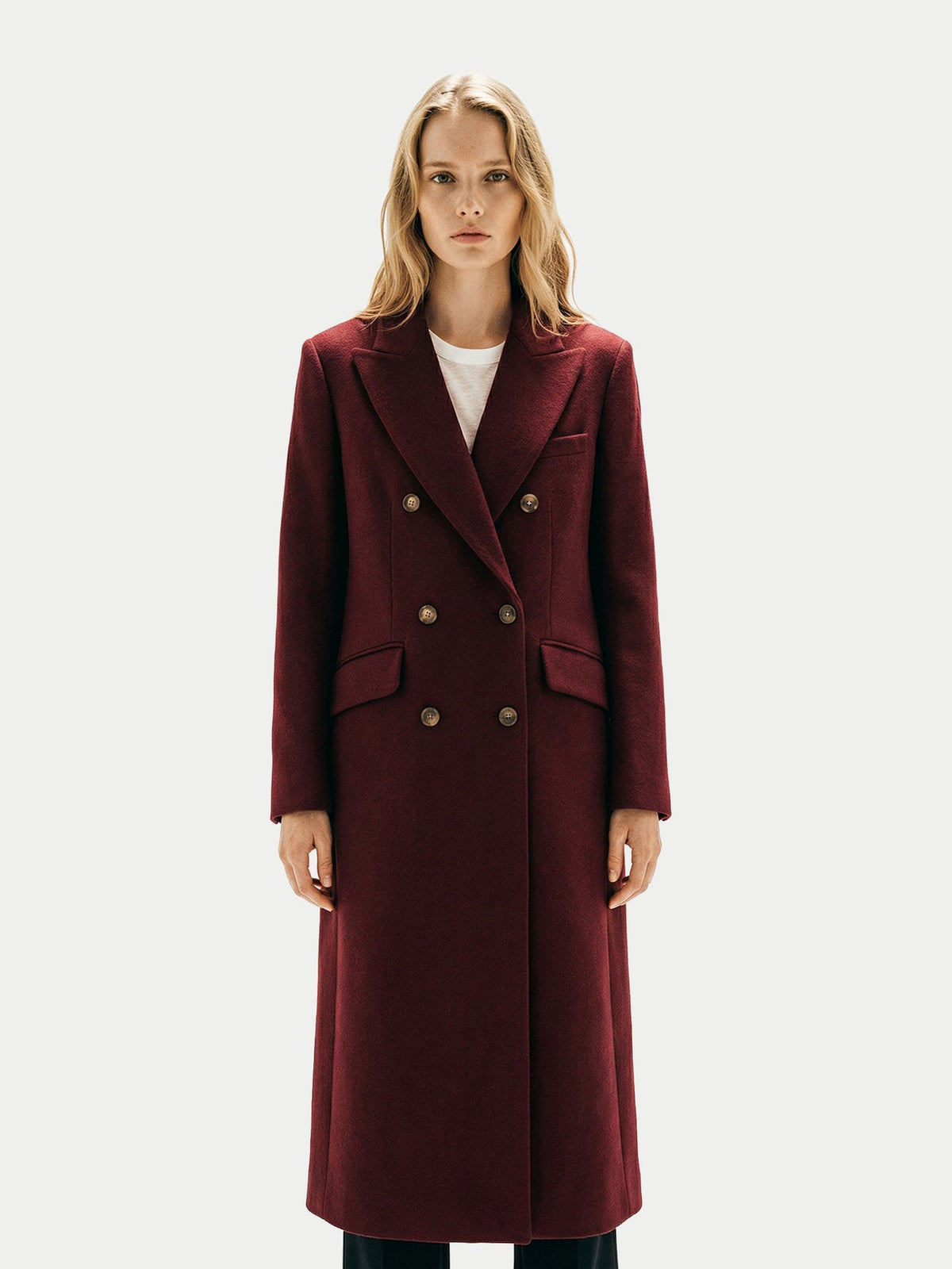 Double-breasted Long Coat — Bordeaux