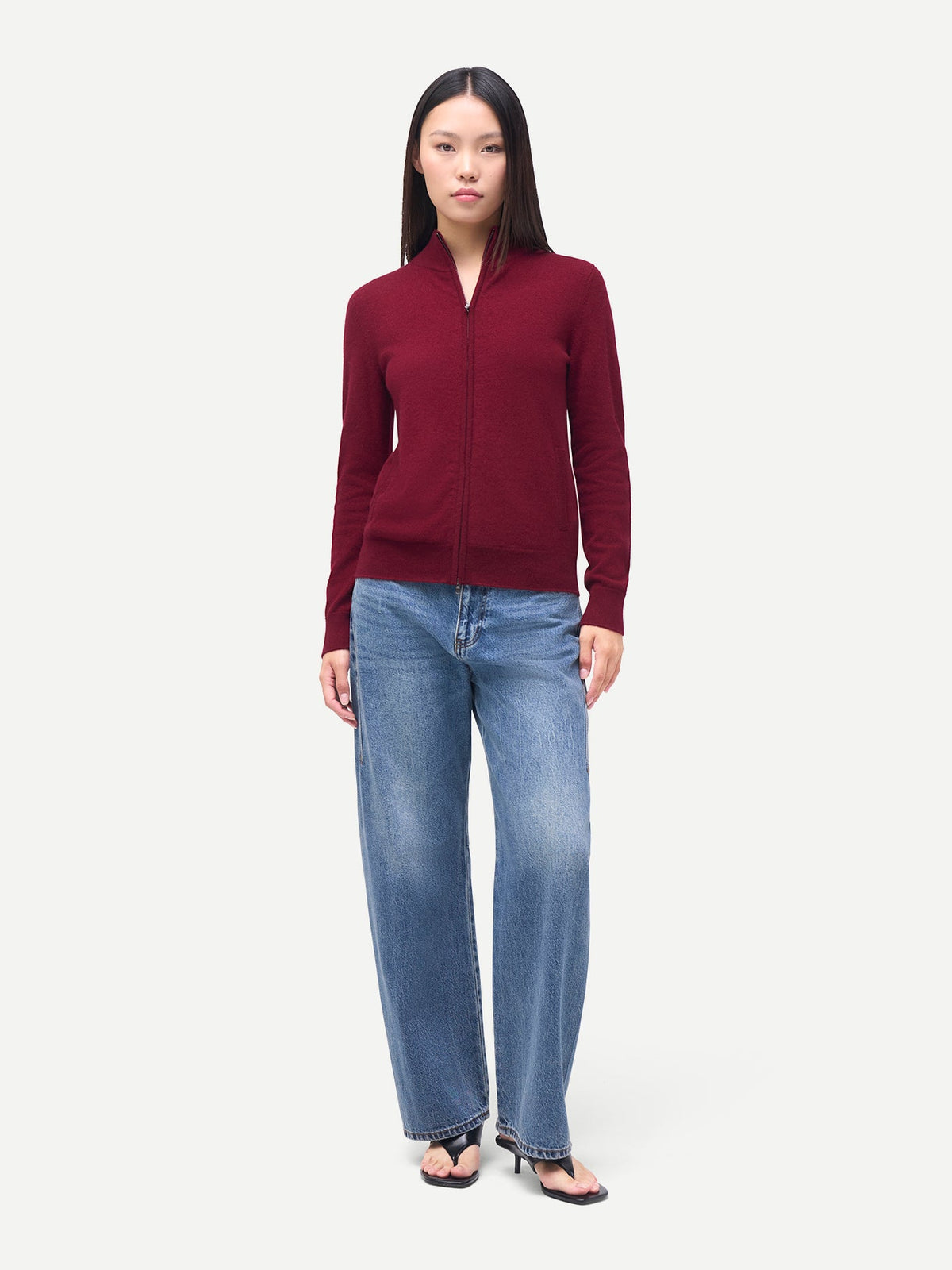 Timeless Cashmere Full-zip Cardigan — Bordeaux