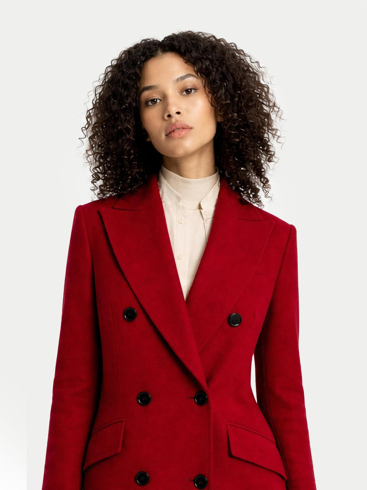 Cashmere Peak Lapel Long Coat — Bordeaux