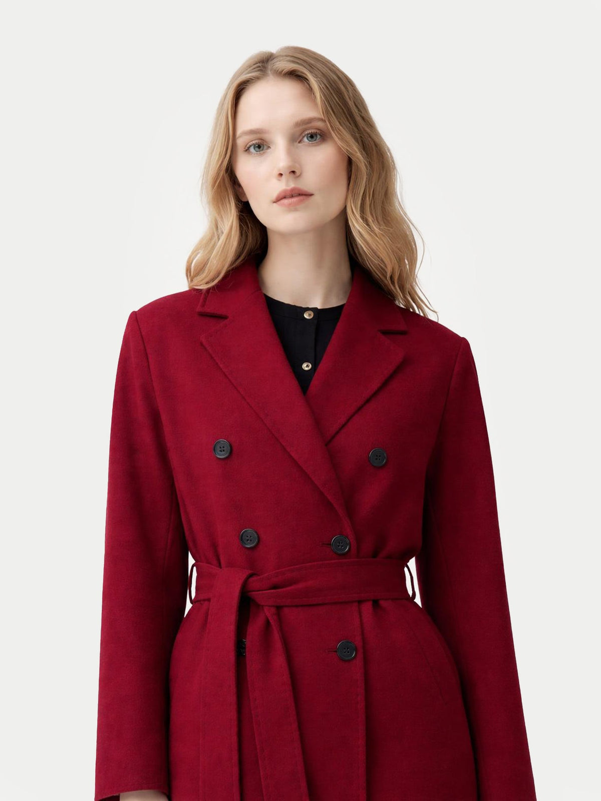 Women's Double-breasted Cashmere Coat — Bordeaux