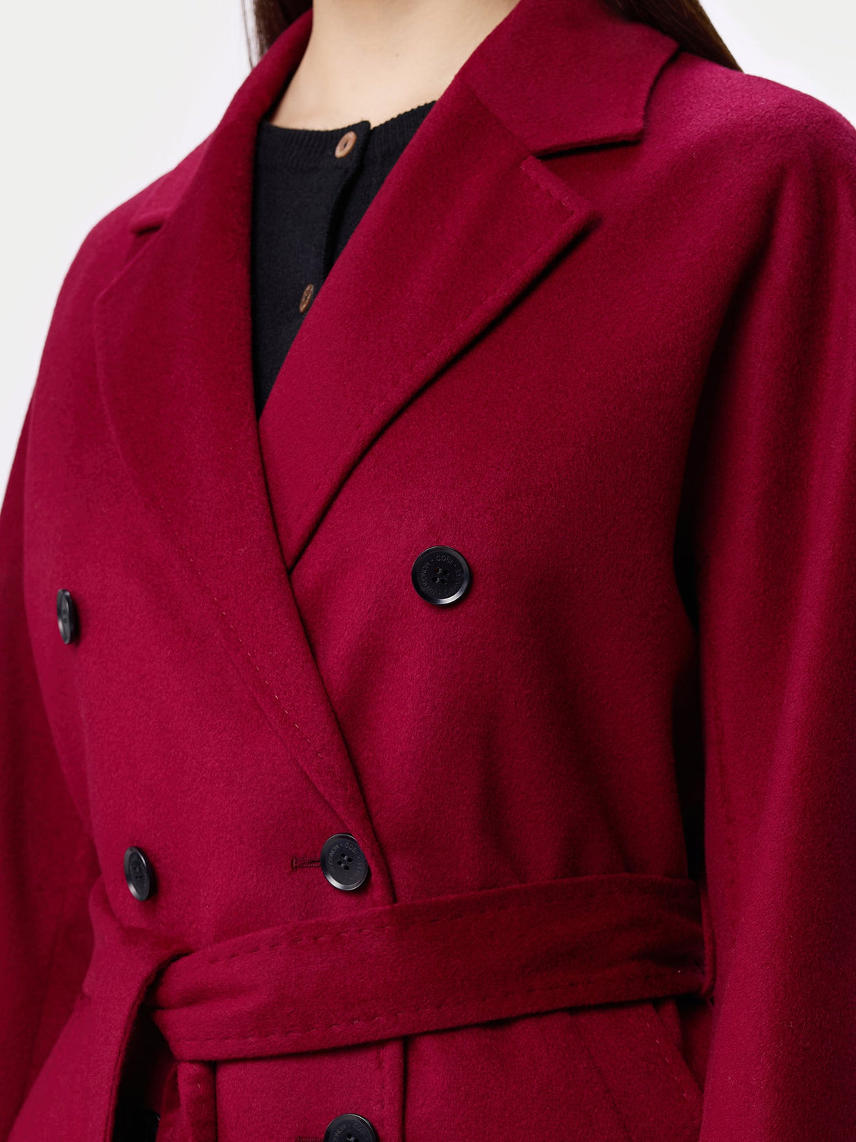 Women's Double-breasted Cashmere Coat — Bordeaux