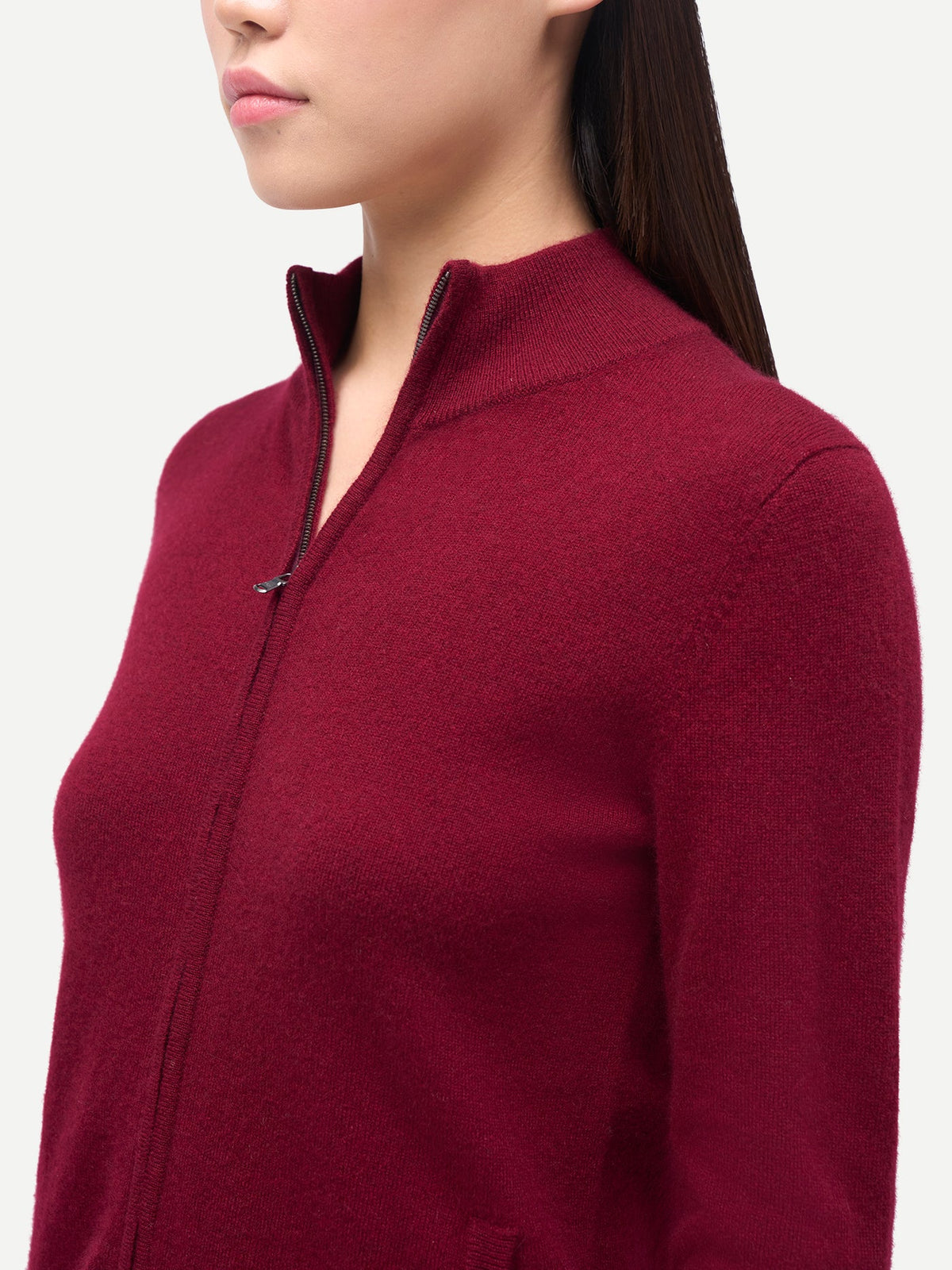 Timeless Cashmere Full-zip Cardigan — Bordeaux