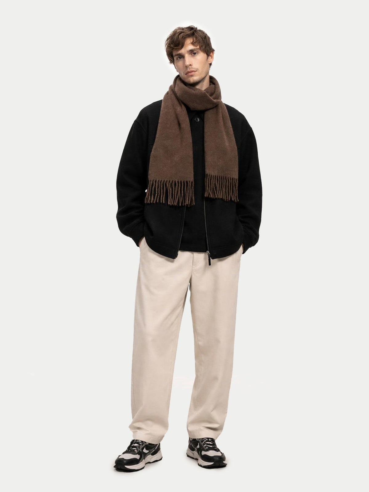 Cashmere Fringed Scarf — Brown