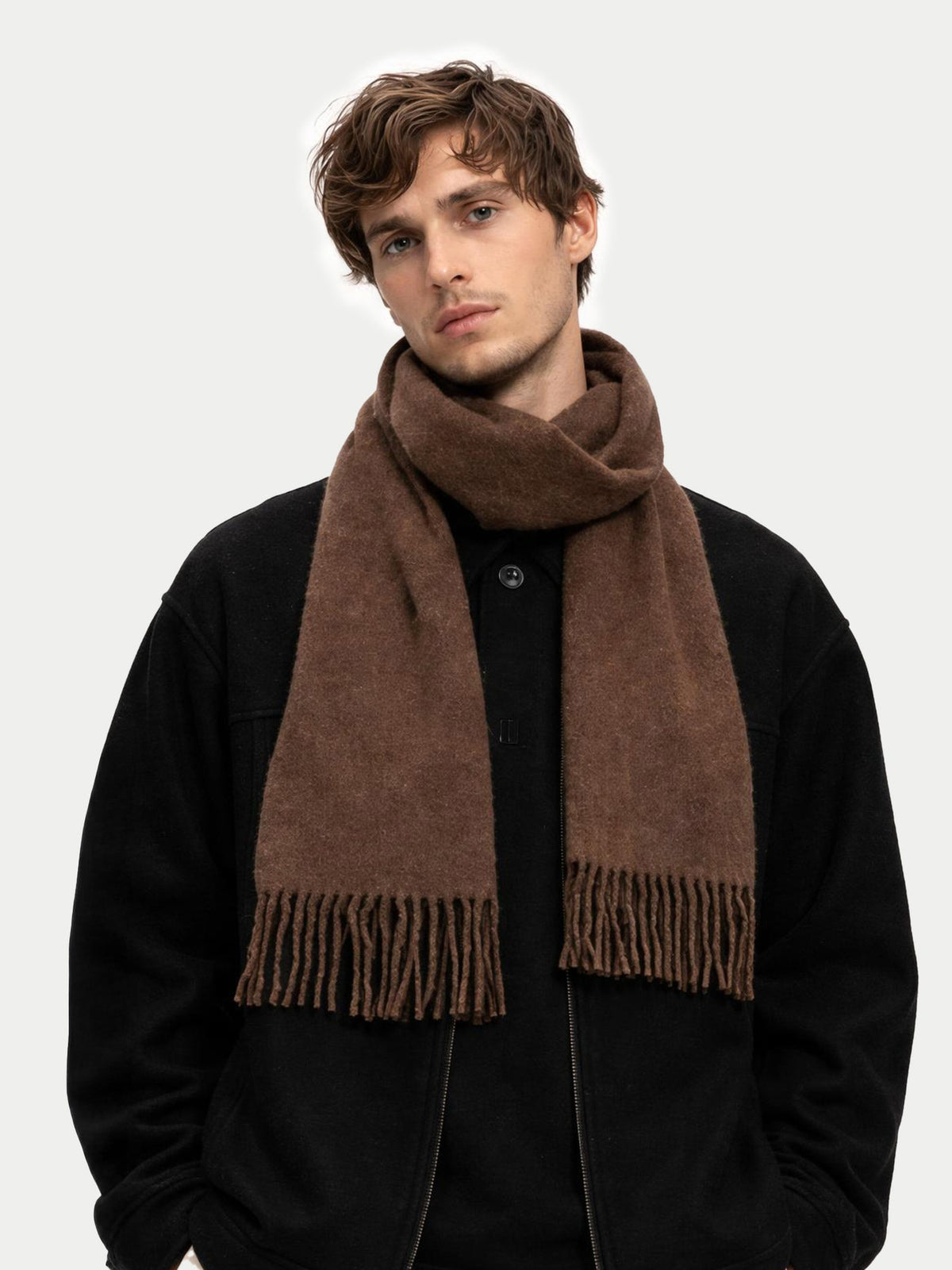 Cashmere Fringed Scarf — Brown