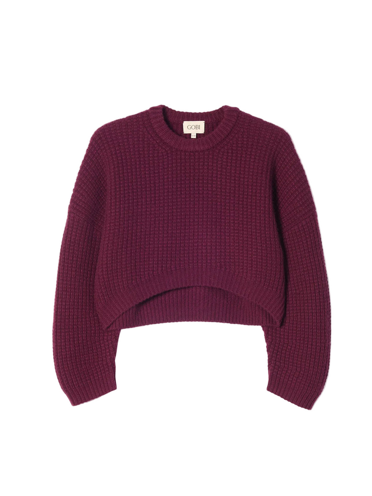 Oval-sleeve Cropped Cashmere Sweater — Burgundy Red
