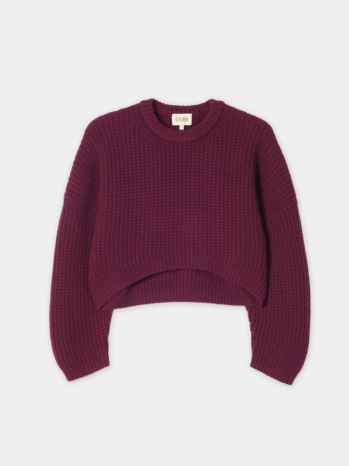 Oval-sleeve Cropped Cashmere Sweater — Burgundy Red
