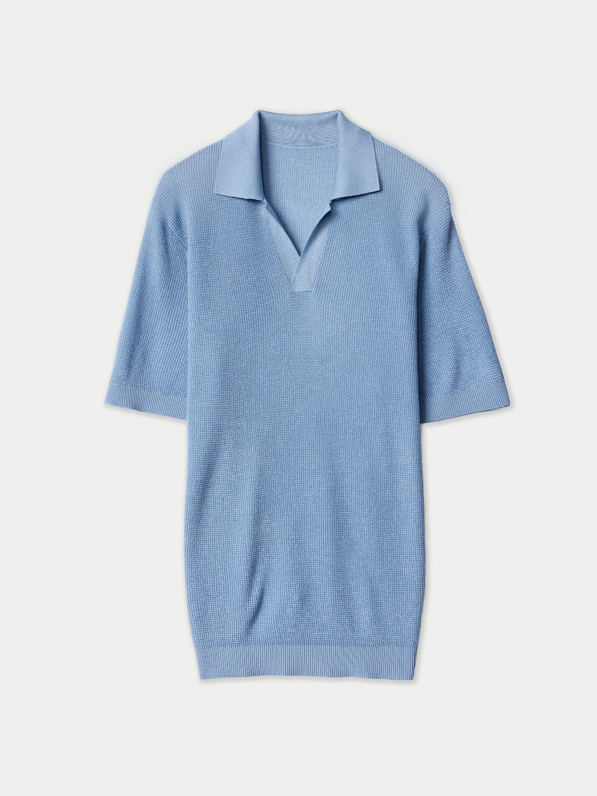 Open Collar Cashmere Silk Polo Shirt — Celestial Blue