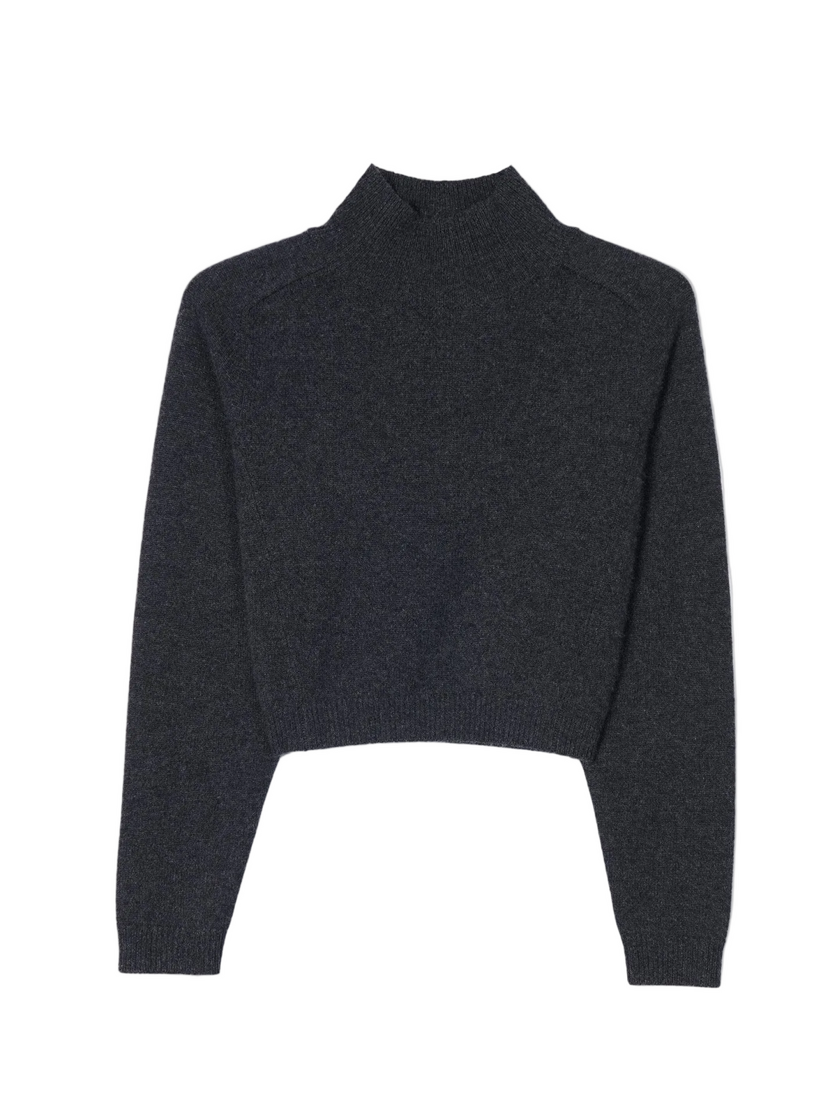 Cropped High-neck Cashmere Sweater — Charcoal