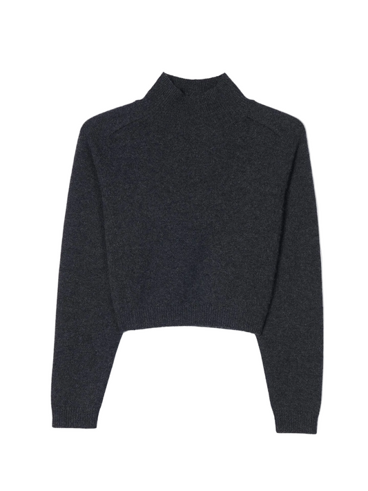 Cropped High-neck Cashmere Sweater — Charcoal