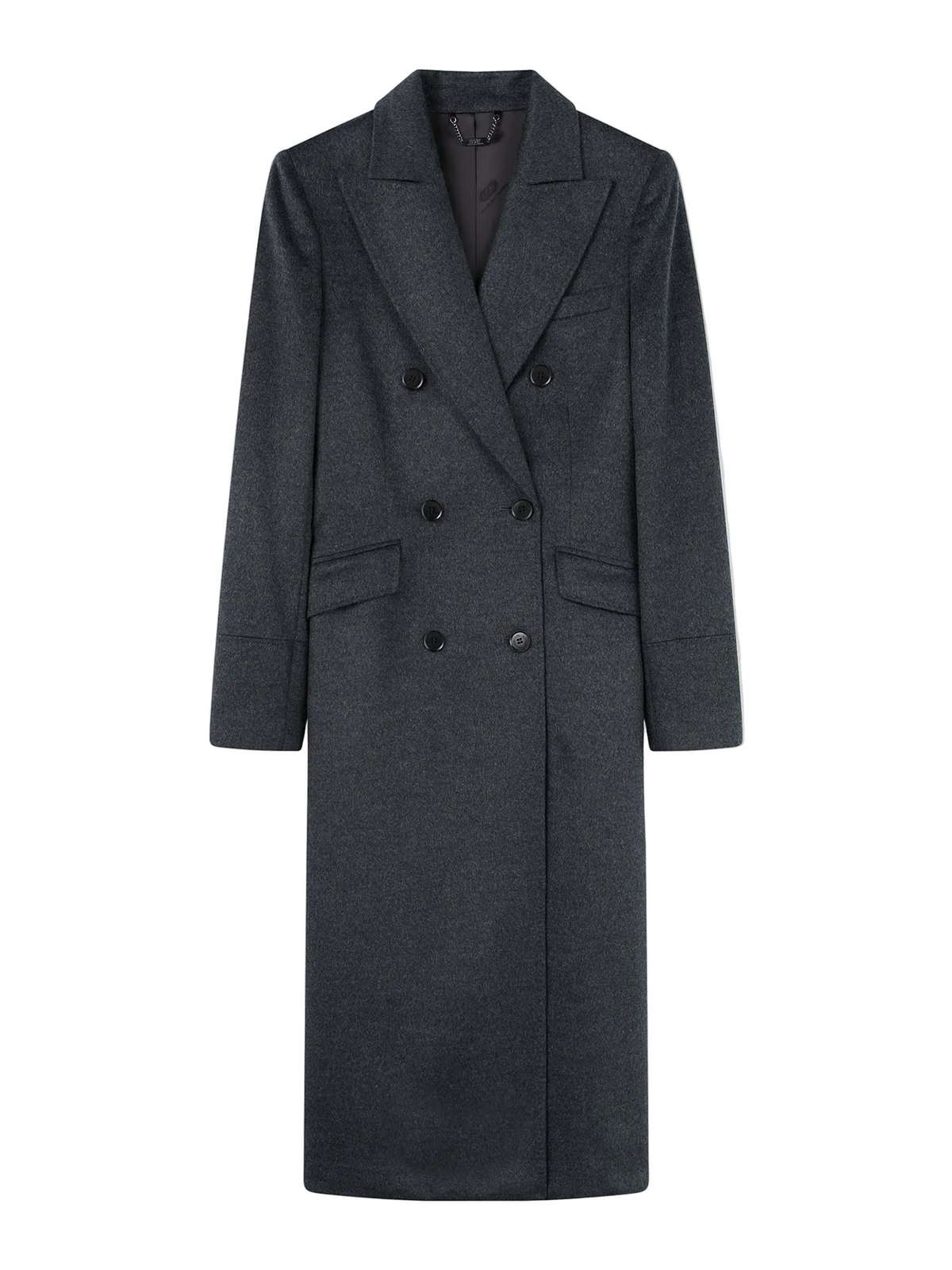Cashmere Peak Lapel Long Coat — Charcoal