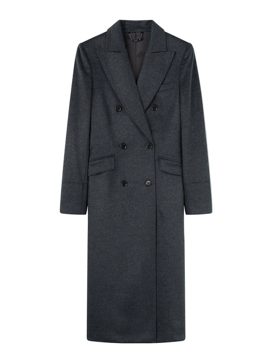 Cashmere Peak Lapel Long Coat — Charcoal