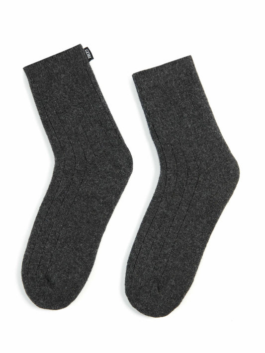Unisex Cashmere Trim Knit Bed Socks — Charcoal