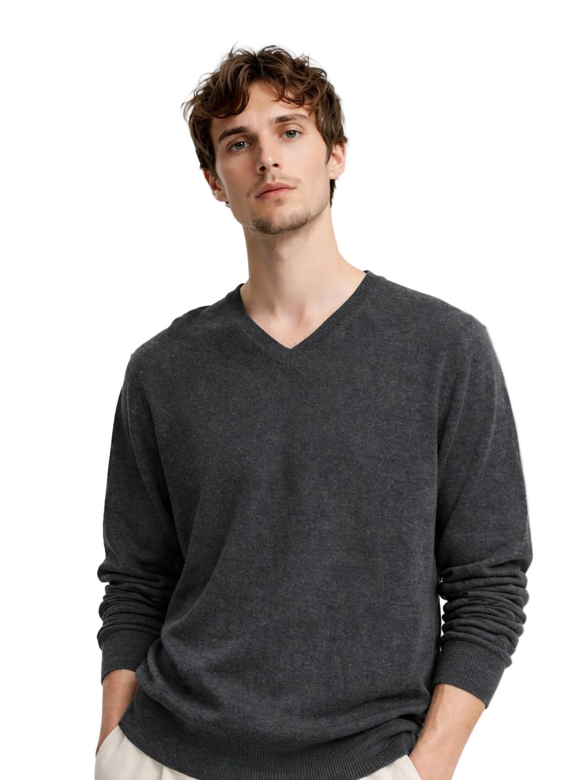 Essential Cashmere V-neck Sweater — Charcoal